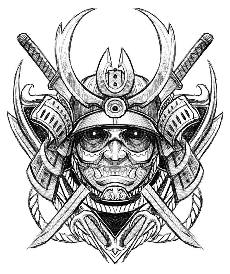 samurai mask tattoo drawings