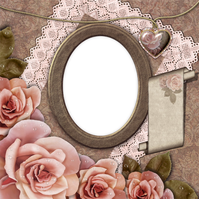 Pink Picture Flower Collage Frame Decoupage Mounted PNG Image