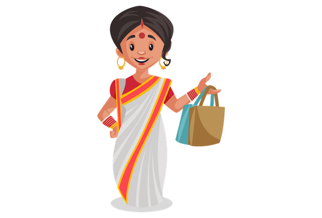 Bag Girl Shopping Bengali Holding PNG Image