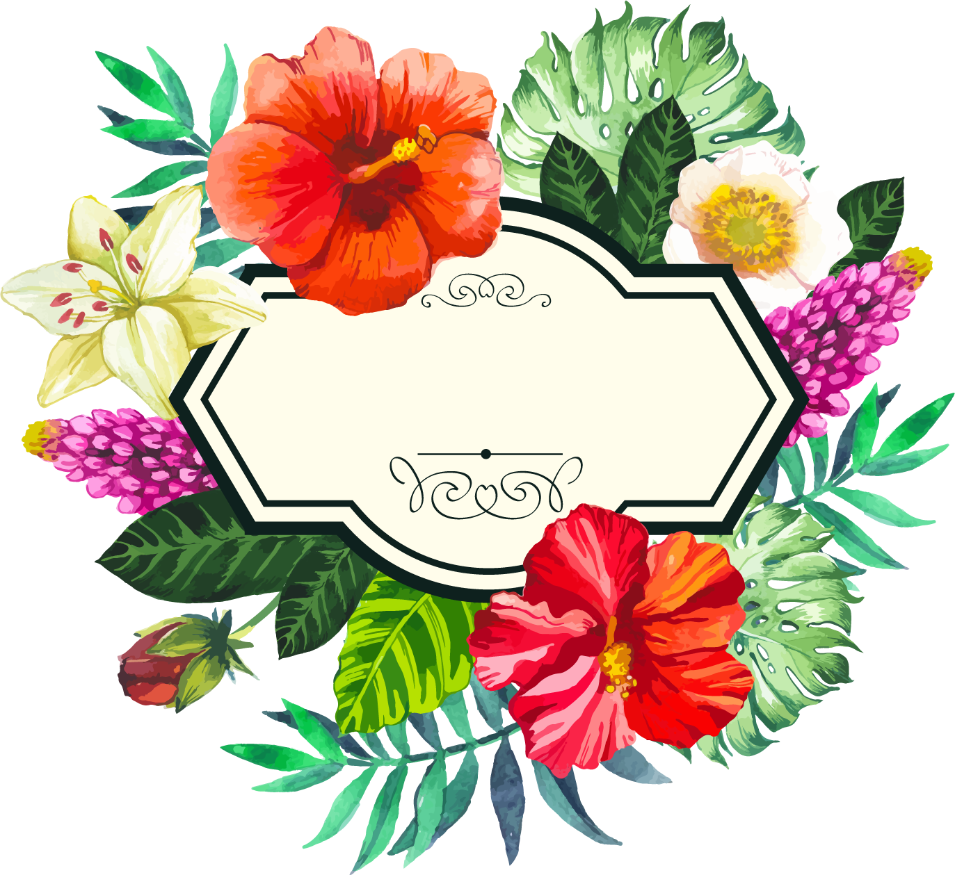 Picture Flower Painted Frame Hand Watercolor Tropical PNG Image