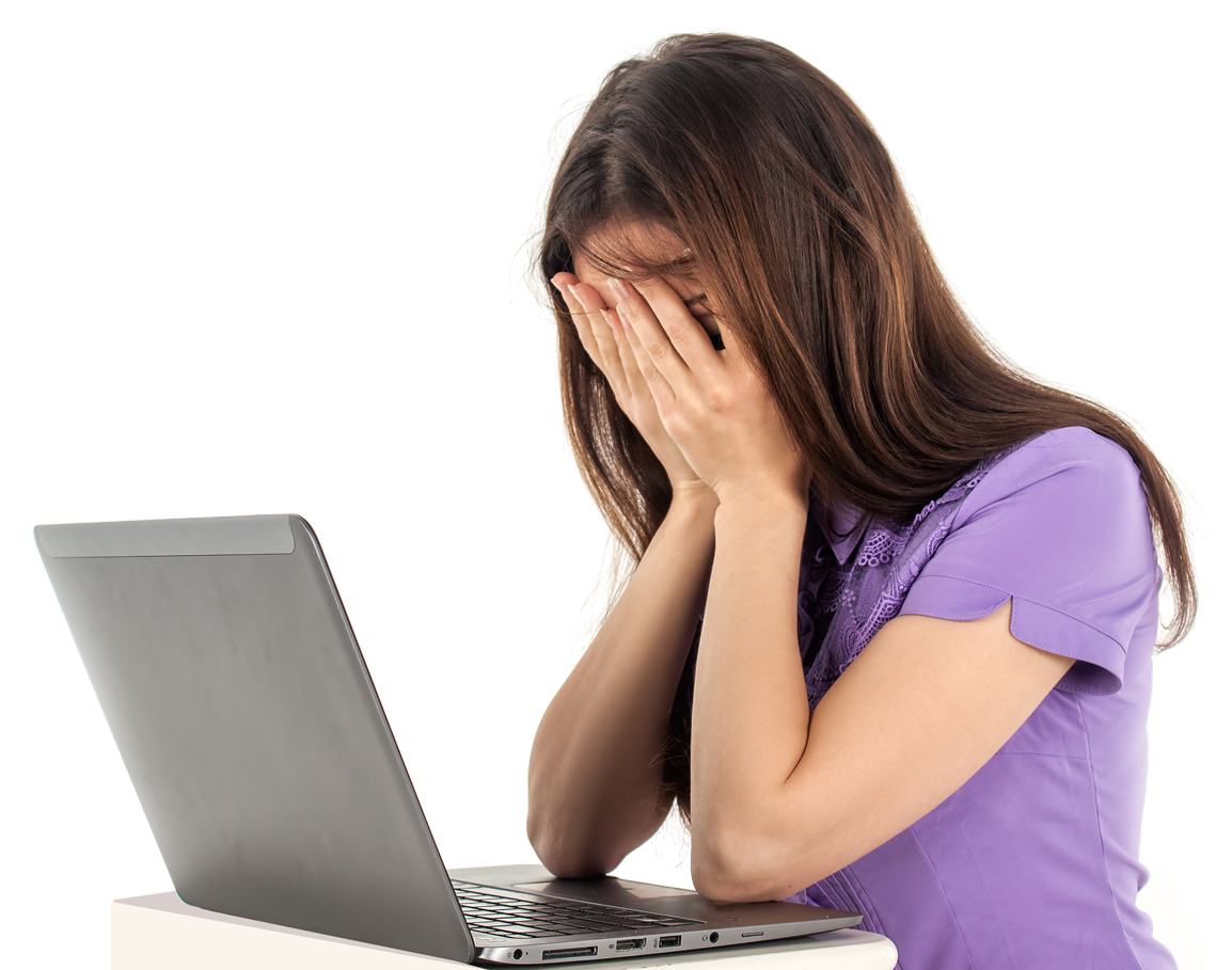 Sad Girl In Front Of Laptop PNG Image
