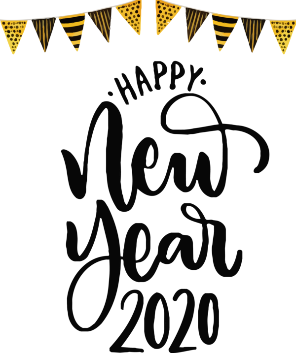 New Year Font Text Calligraphy For Happy 2020 Lights PNG Image