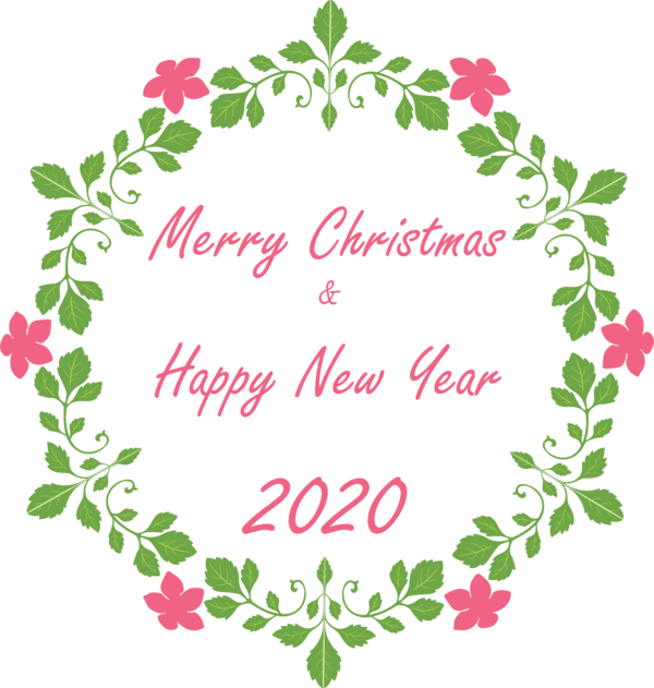 New Year Pink Text Leaf For Happy 2020 Background PNG Image