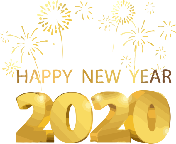 New Year Text Font Yellow For Happy 2020 Lanterns PNG Image