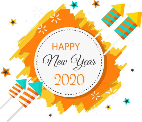 New Year Yellow Orange Text For Happy 2020 Quote PNG Image
