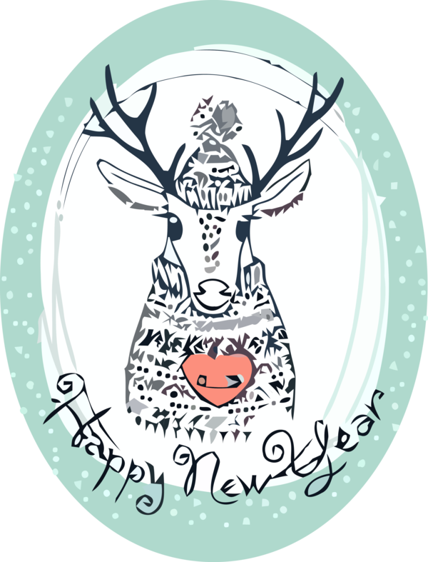 New Year Deer Line Art Oval For Happy Wishes PNG Image