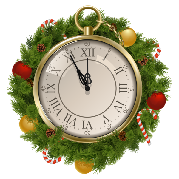 Christmas New Year Clock Decor For Cake PNG Image