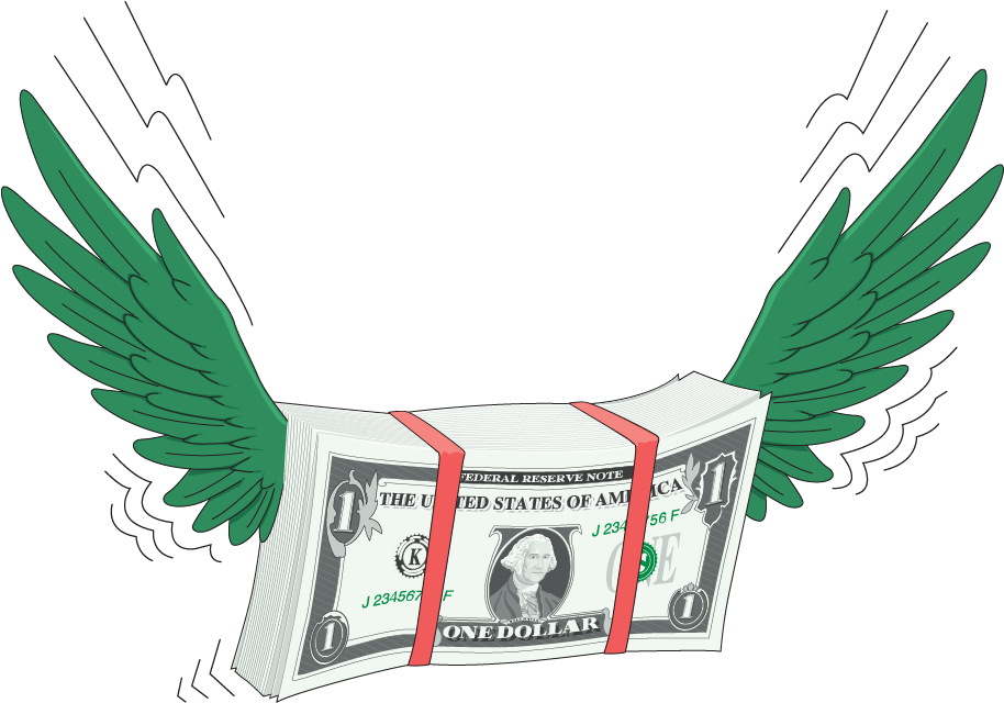 Fly Finance Money Away Dollar Hand-Drawn Vector PNG Image