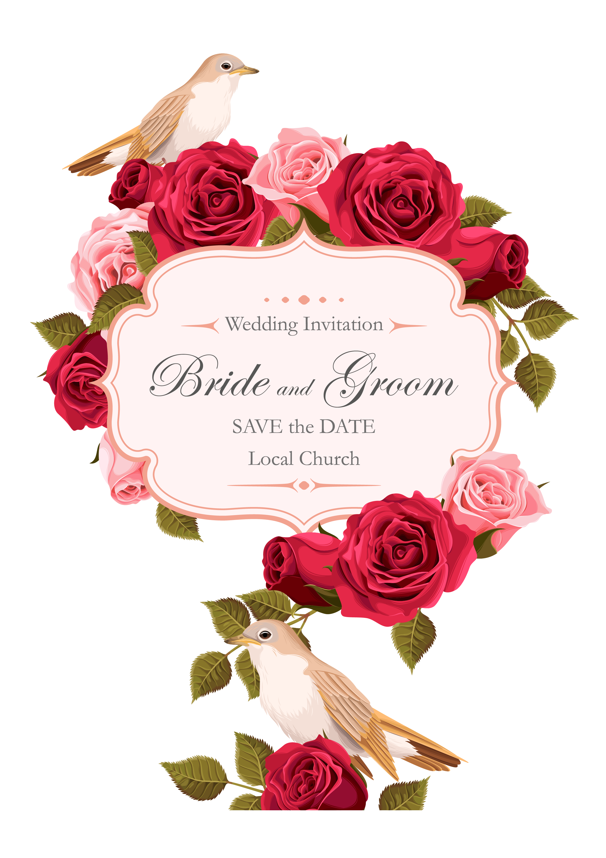 Painted Rose Wedding Euclidean Vector Invitation Birds PNG Image
