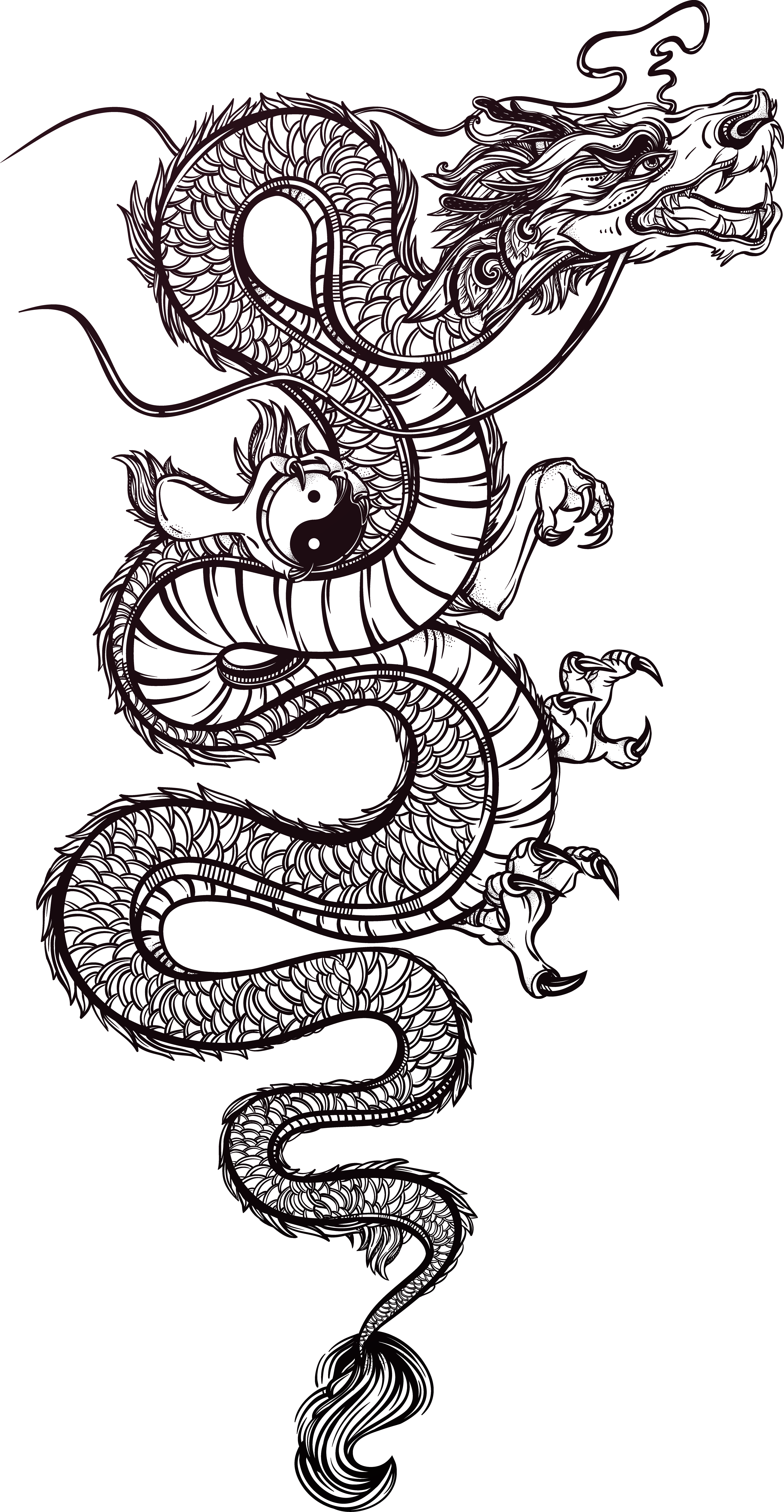 Tattoo Chinese Illustration Dragon Vector Hand-Painted PNG Image