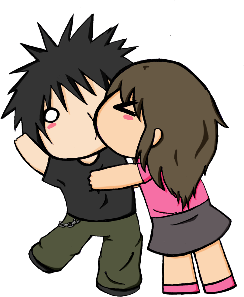 anime hugging couple chibi