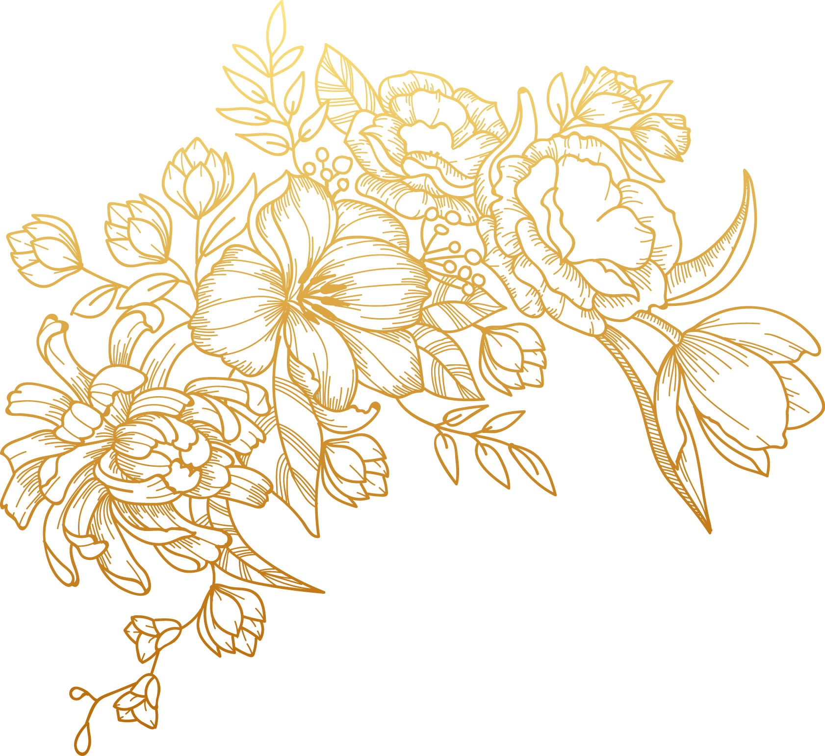 Gold Flowers PNG Transparent Images Free Download, Vector Files