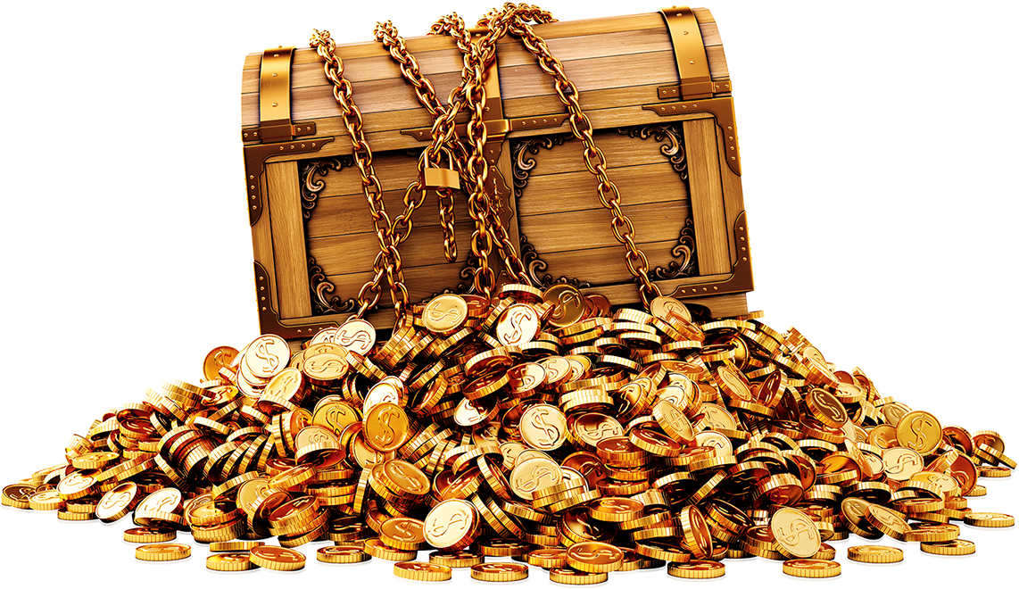 Download Treasure Chest Filled with Gold Coins and Valuables PNG