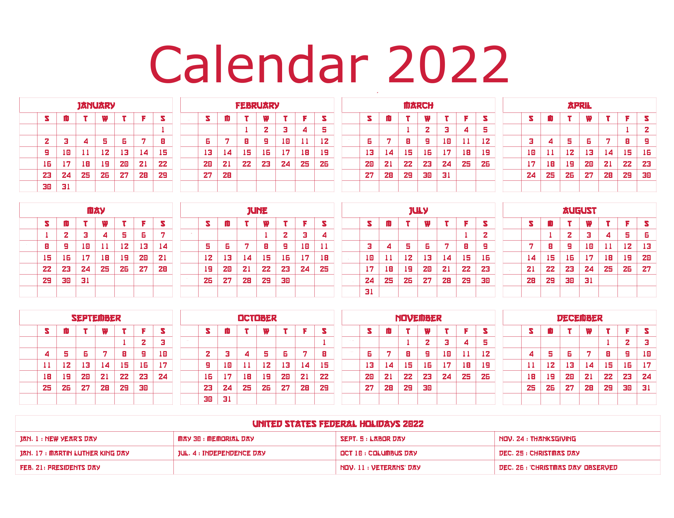 Calendar 2022 Year PNG Download Free PNG Image