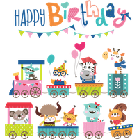 Animals Birthday Vector Illustration Cartoon Card PNG