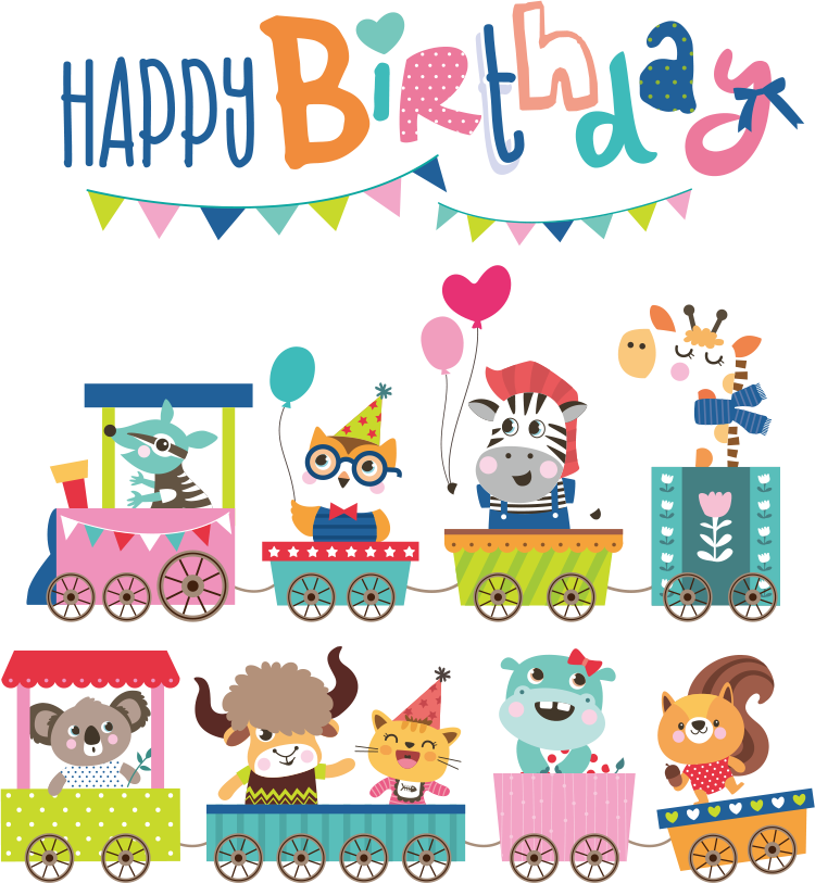 Animals Birthday Vector Illustration Cartoon Card PNG Image