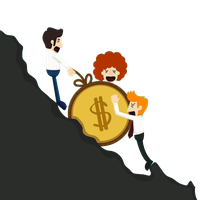 Pushing Gold Up Men Blockchain Bitcoin Illustration