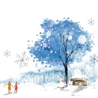 Blue Winter Sky Snow Watercolor Paint