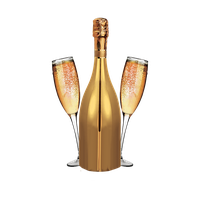 Gold Alcoholic Drink Glass Bottle Champagne Wine PNG Image