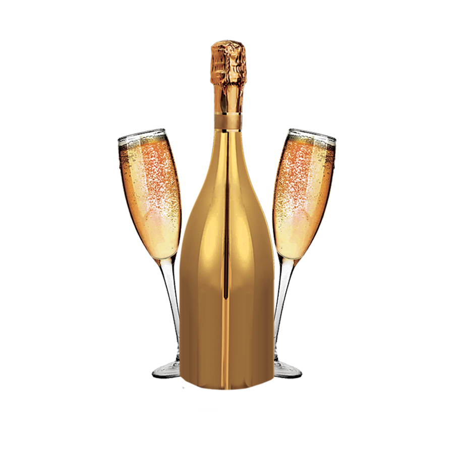 Gold Alcoholic Drink Glass Bottle Champagne Wine PNG Image