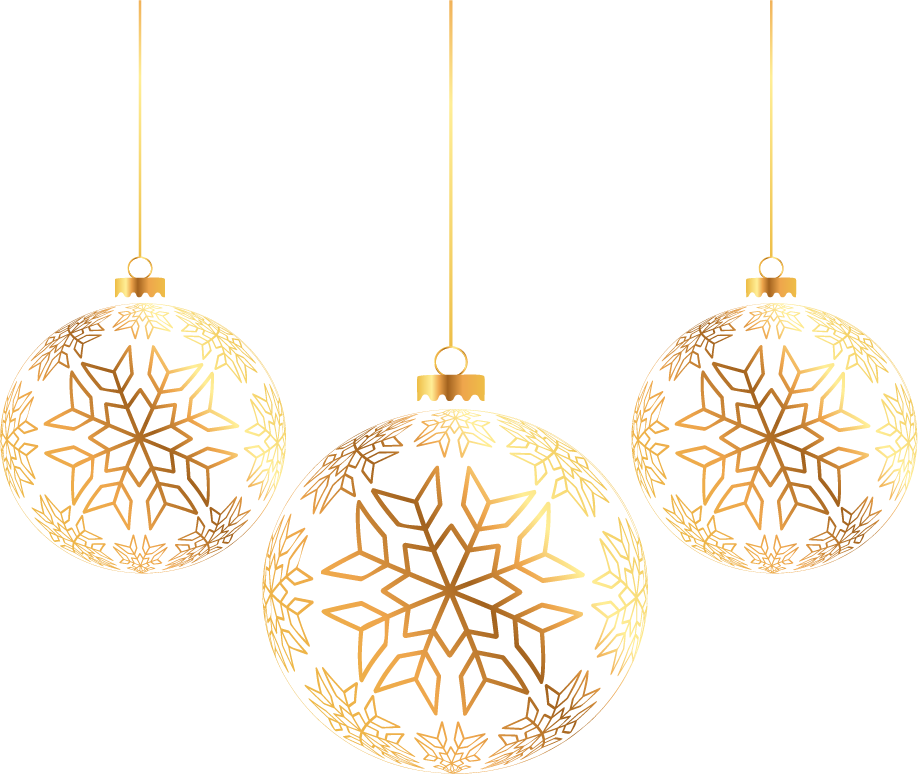 Golden Balls Ornament Tree Three Christmas PNG Image