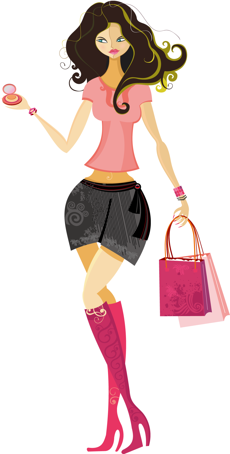 Vector Girl Makeup Shopping Free Photo PNG Image