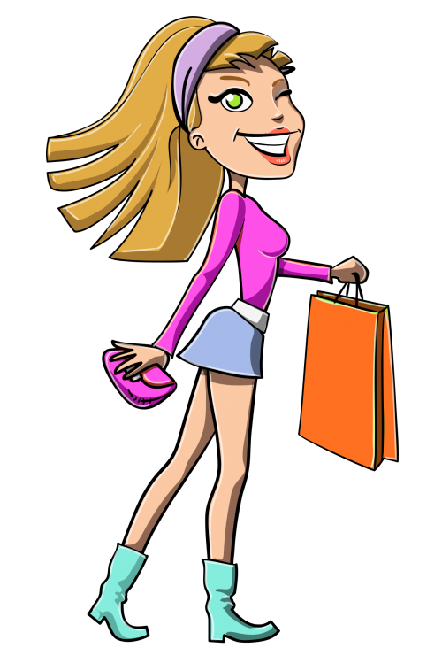 Smiling Vector Shopping Girl Boots PNG Image