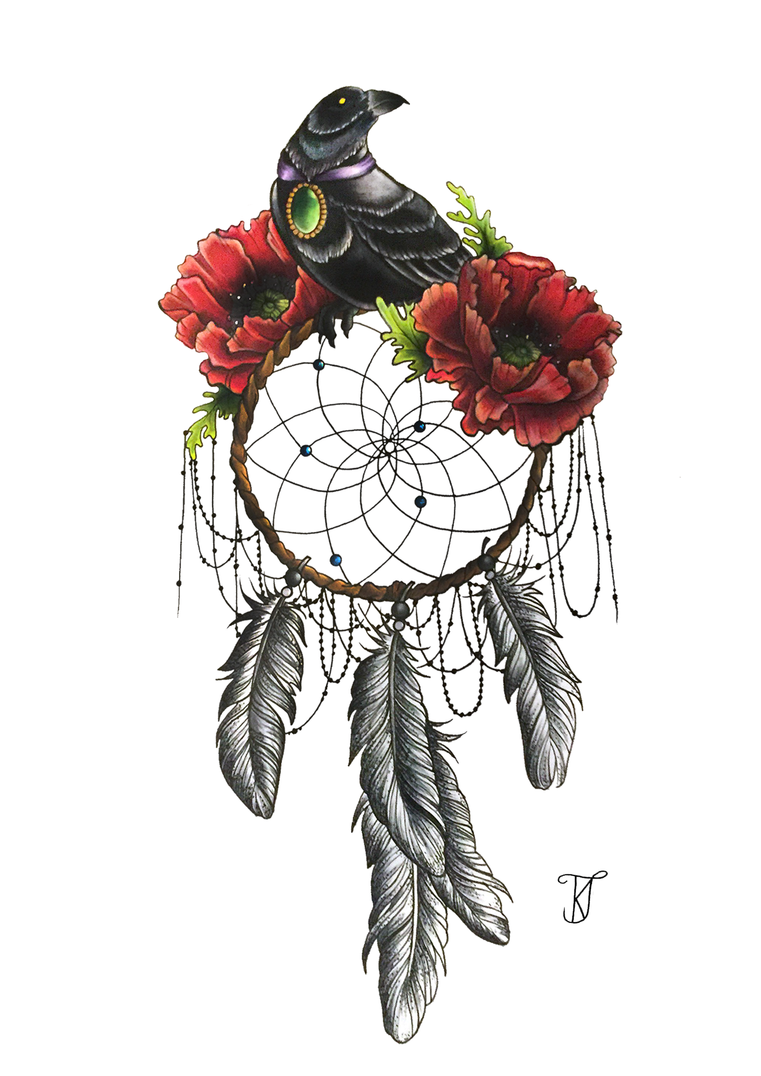 Tattoo Flower Poppy Bird Dreamcatcher Free Clipart HQ PNG Image