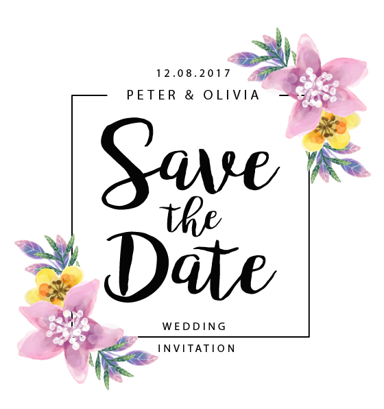 Flowers Wedding Date The Save Border PNG Image