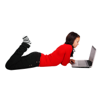 Using Girl Laying Laptop PNG Free Photo PNG