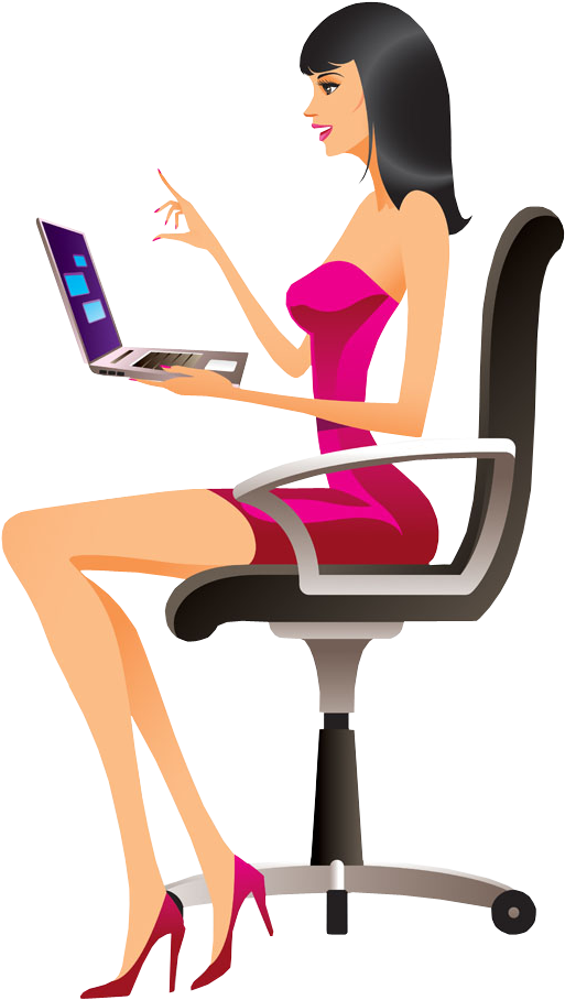 Using Girl Laptop Office Download HD PNG Image