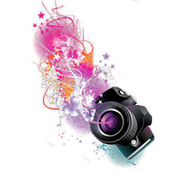 Pink Graphic Purple Text Lens Camera Design PNG Image