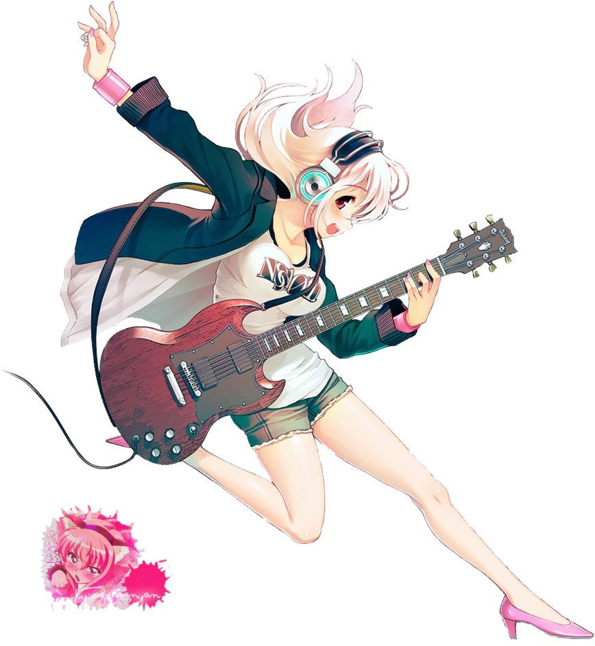 Guitar Girl Anime Free HD Image PNG Image
