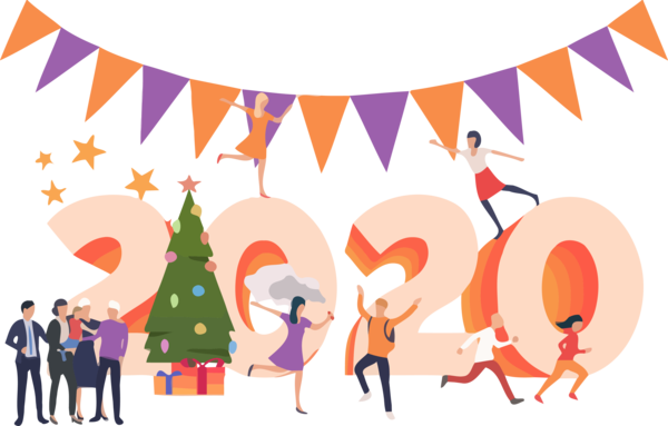New Year Cartoon Event Crowd For Happy 2020 greeting cards PNG Image