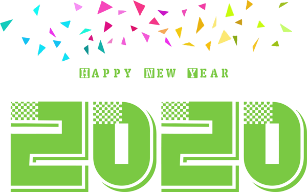 New Year Text Green Line For Happy 2020 Wishes PNG Image
