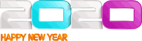Happy New Year Text Line Font For 2020 Drawing PNG Image