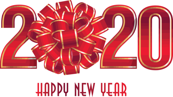 New Year 2020 Text Red Font For Happy Greeting Cards PNG Image