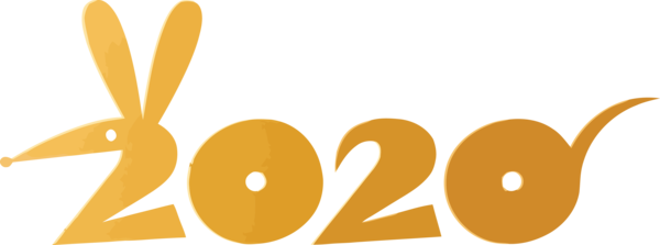 New Year 2020 Yellow Text Font For Happy Drawing PNG Image