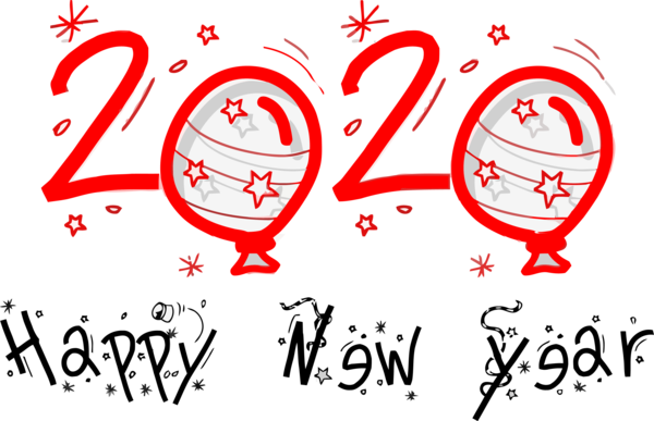 New Year Text Red Font For Happy 2020 Holiday 2020 PNG Image