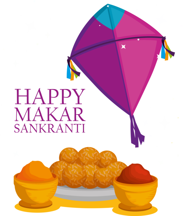 Makar Sankranti Purple Font Cone For Happy Day PNG Image