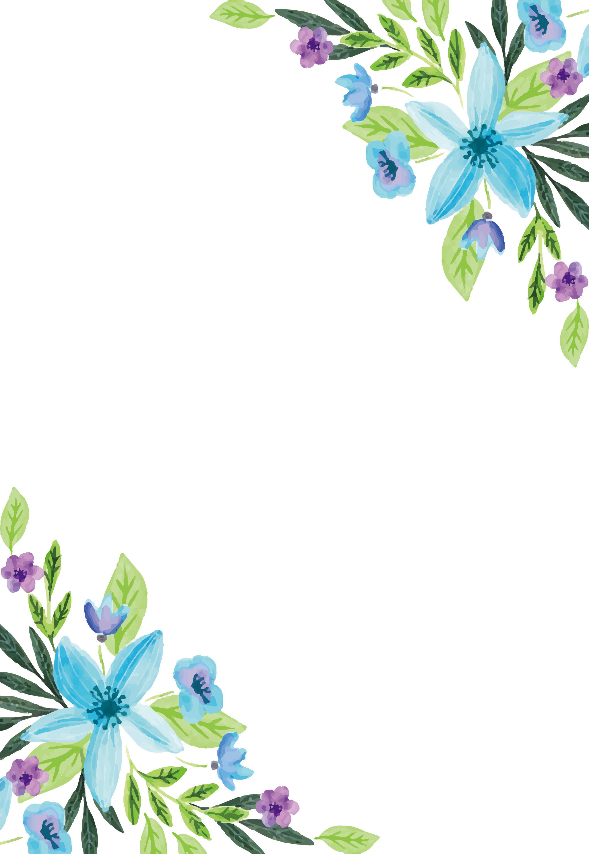 Blue Water Flower Color Border Watercolor Design PNG Image