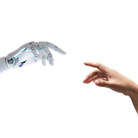 Robotic arm with man arm PNG