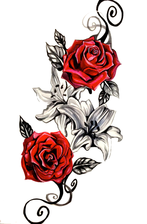 Download Black and White Rose Tattoo Design - Love Script PNG Online -  Creative Fabrica