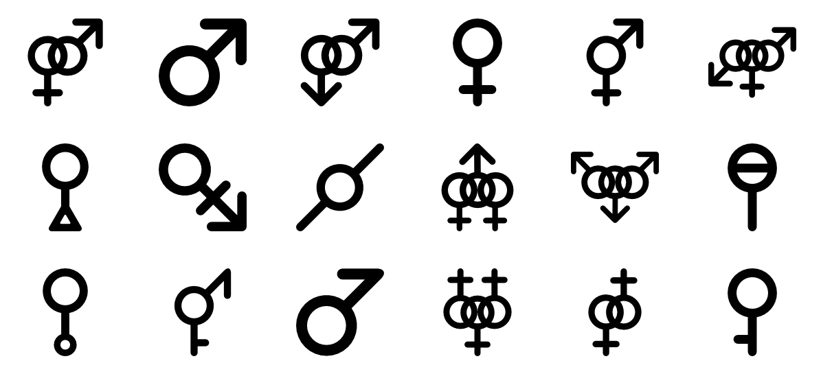 Сколько всего гендеров. Гендеры. Гендерные символы. Все символы гендера. Гендерные иконки.