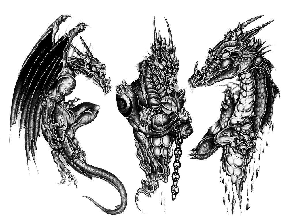 3D Dragon Tattoo Design PNG Image