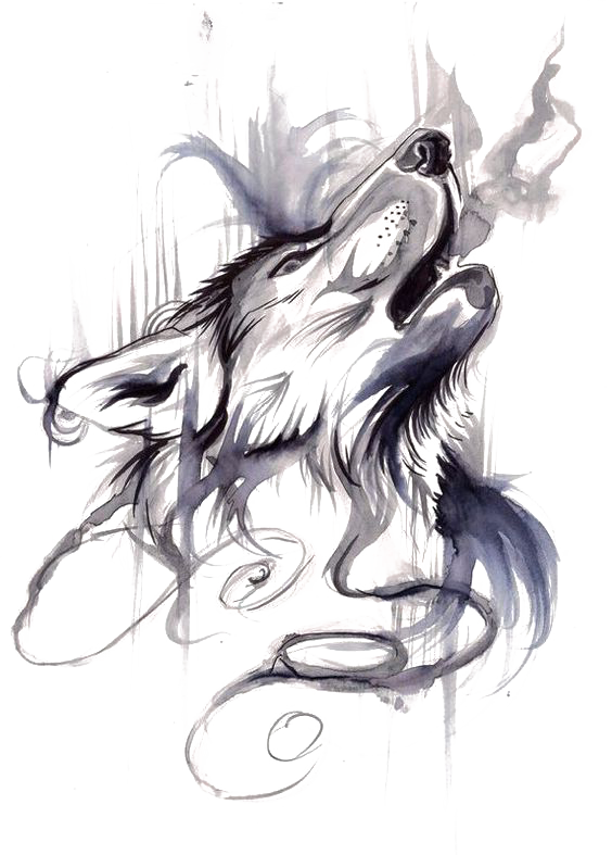 Gray Tattoo Flash Wolf Ink Drawing PNG Image