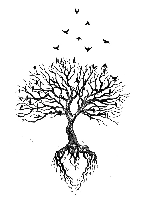 Heart Withered Tattoo Crow Tree Flies Root PNG Image